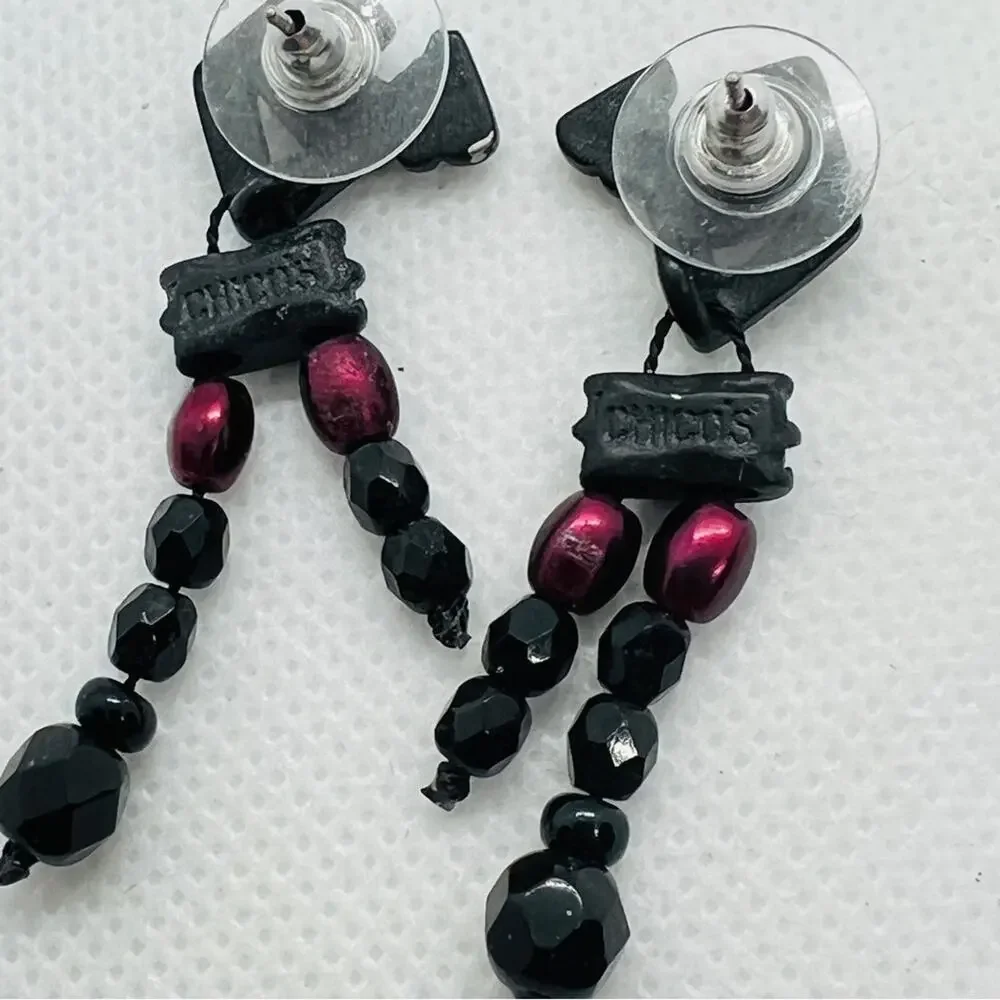 Chico's Black Red Geometric Dangle Earrings Pierced Gothic Avant Garde